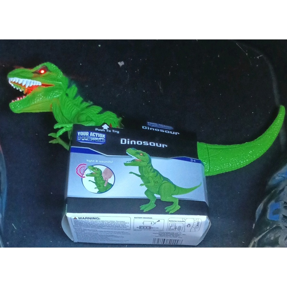 Green T-Rex Jurassic Dinosaur large Toy w/ Light & Sounds, Push to Try